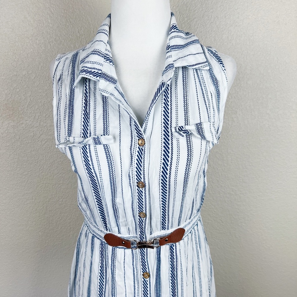 Ryan Michelle Blue Striped Collared Button Front … - image 4